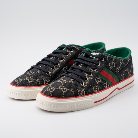 size 14G - Gucci Tennis Black Denim Sneakers GG print - Picture 1 of 13